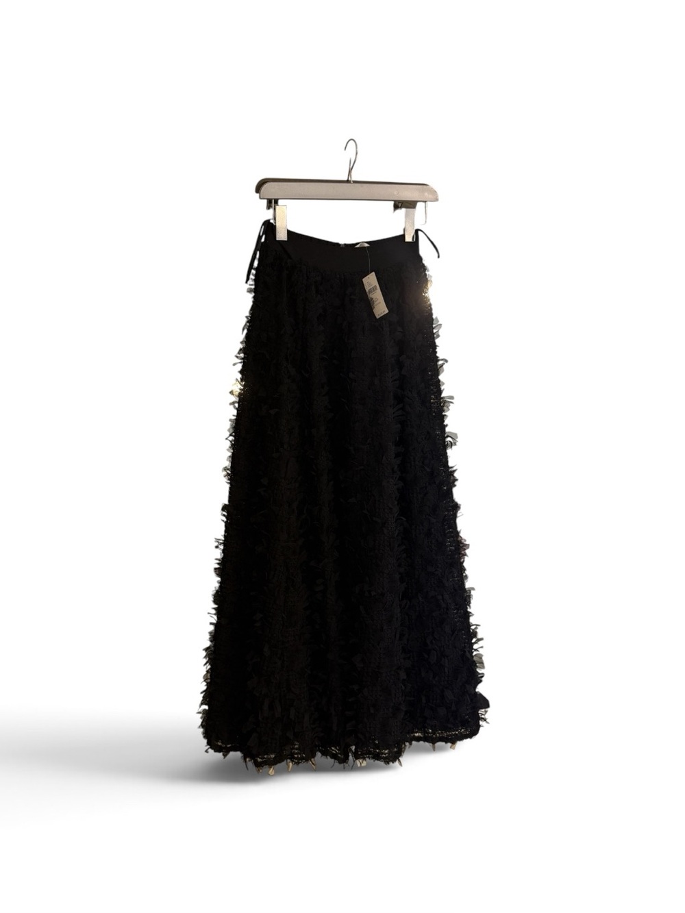 Eri + Ali NWT /Retired Black Textured Fringe Maxi Skirt Anthropologie $168 XSP